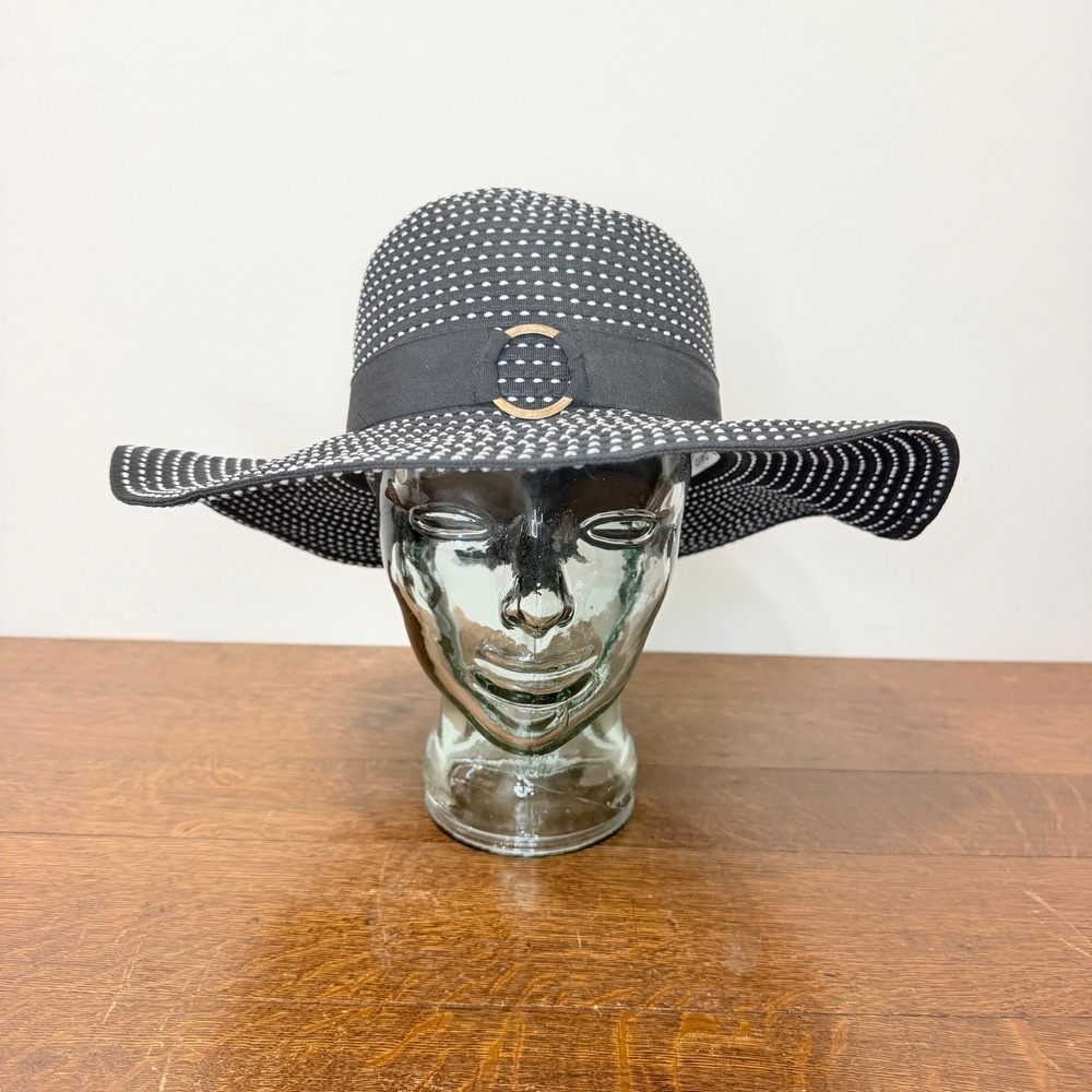 David and Young Womens Black White Polka Dot Packable Wide Brim Sun Hat JCFP3977